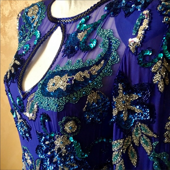 A.J. Bari Dresses & Skirts - Vintage AJ Bari Blue Silk Sequin Gown fits 6/8